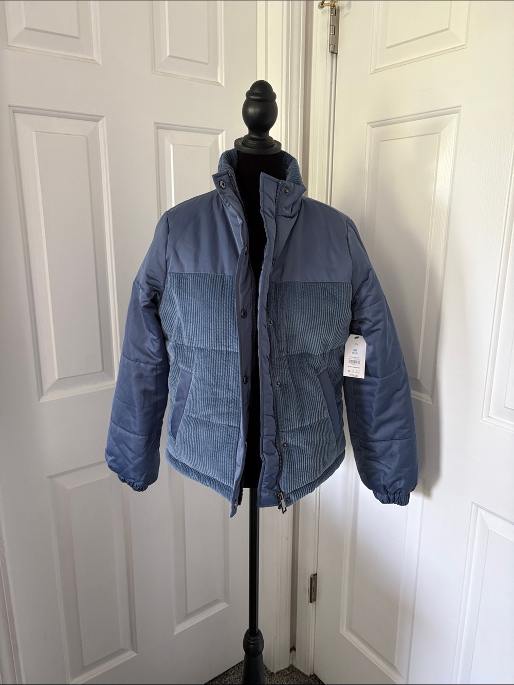 Time and Tru NWT Slate Blue Puffer Jacket with Corduroy Panels